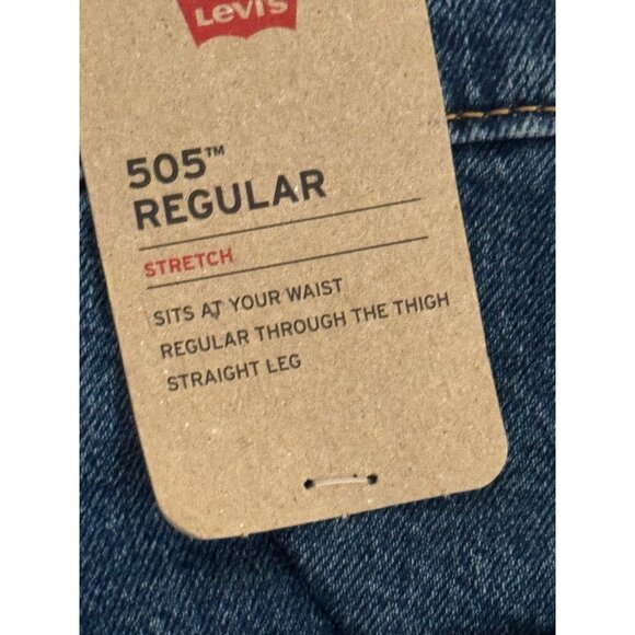 Levis 505 Mens Regular Fit Stretch Jeans W38 L30 Straight Leg Classic Blue Denim - Picture 5 of 8